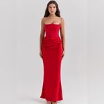 Amazon Red Ruched Strapless satin Gown size XL Photo 1