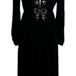 Saloni Camille Bow Beaded Dress Women 4 Black Velvet Silk Holiday Midi Quite Lux Photo 0