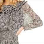 Joie  LILIANNA BLACK WHITE ROMANTIC RUFFLED SILK RUCHED SMOCKED WAIST LINED DRESS Photo 5