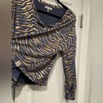 Thalia Sodi  Size L Blue Copper Metallic Zebra Print Popover Henley Top Very Soft Photo 1