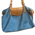 Mystique Boutique Blue Satchel Bag With Brown Leather Accents Shoulder Handbag Purse Photo 1