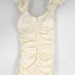 ZARA  Ruched Bodycon Mini Dress with Ruffle Straps Ivory White Size Medium NWT Photo 2
