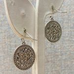 Sparkling Two Tone Round Medallion Pave Crystal Rhinestone Drop Dangly Earrings Silver Photo 3