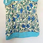 Lands' End Tankini Top Size 12 DD Blouson Lotus Floral/Gingham Swimsuit Blue Photo 4