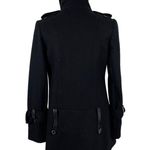 Trilogi Wool Blend Coat Black Faux Leather Trim Single Breasted Jacket Medium Photo 9