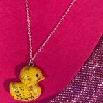 Rubber Ducky Necklace Glitter Bedazzled Gold Flakes Bubble Bath Toy Y2K Kawaii Yellow Photo 0