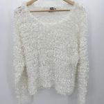 Effect Sweater Women LARGE White Stretch Long Sleeve Round Neck Pullover Knit Photo 0