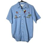 Christopher & Banks Christopher‎ & Banks Vintage Embroidered Beach Balloon Scene Button Up Shirt M Photo 0