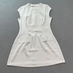 White Sheath Dress Cap Sleeve Back Zipper Pockets Size M Classic Knee Lenght Size M Photo 0