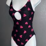 Beach Riot  Womens One Piece Black Pink Heart Swimsuit Bikini Small - Medium Photo 4