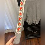 Free People embroidered embellished flower sleeve grey long sleeve top Photo 3