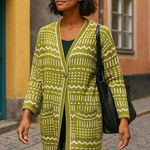 Gudrun Sjöden Elsie Knitted Coat Olive Green White Size Small Oversized Photo 0