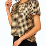J.Crew  Gold Lurex Gingham Puff-Sleeve Metallic Top Women’s Size S Photo 0