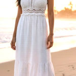 SheIn Crochet Midi Baby Doll Halter Dress Y2K Fairy White  Textured Tiered SZ SM Photo 0