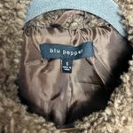 Blu Pepper  Brown Faux Leather Jacket Shearling Sherpa Lined Button Front Size S Photo 9