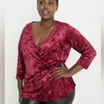 Inner Beauty Burgundy Red Crushed Velvet Surplice Front 3/4 Sleeve Top Size 2X Photo 3
