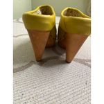 Seychelles Anthropologie  yellow leather mules wooden platform heel, size 7.5 Photo 10
