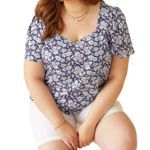 Skies Are Blue Navy Lavender Sweetheart Neckline Blouse size 2X Short Sleeve NWT Photo 1