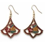 Red Flowers Design Cloisonne Enamel Painted Earrings Handmade Photo 0