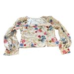 LPA CORA FLORAL LONG puff SLEEVE SQUARE NECK CROPPED BLOUSE TOP M Photo 4