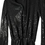 SLA THE LABEL Sz XS Women's Black Sequin Vneck Long Sleeve Ebony Midi Dress Photo 3