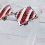 Vintage Clip On Earrings Large Red & Cream Striped Photo 1