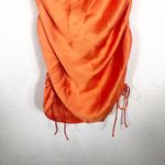 ZARA  Orange Satin Draped Effect Mini Dress Size Large Ruched Cocktail Halloween Photo 8