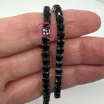 2 Black Rhinestone Tennis‎ Bracelet Silver Tone Flexible Dressy Costume Jewelry Photo 2