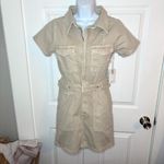 Good American  Fit Success Khaki Safari Denim Utility Mini Dress Sand S NWT Photo 3