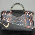 Black Purple Snake Leather Convertible Bag Handle Drop Photo 0