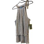 CeCe New  Metallic Silver layered‎ tank top with tie neck Sz L Photo 1