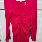 Farm Rio  Long-Sleeve Ruched-Waist Midi Dress Pink Size Large Photo 3