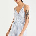 American Eagle Light Blue & White Striped Open Back Romper Photo 0