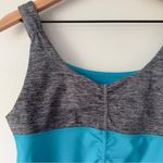 Lululemon  Teal and Gray Athletic Tank Top Logo Pocket Ruched Stretch Sleeveless Photo 2