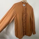 Anthropologie  Pilcro Ruffled Placket Shirt Tan Terracotta Womens Button Down L Photo 2