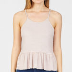 NWOT American Eagle White Purple Striped Ruffle Hem Tank Top XS Photo 0