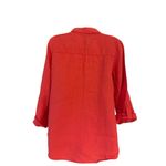 Ellen Tracy  Red Orange Linen Blouse Tunic Pop Over Top Roll Tab Sleeves Size Sma Photo 3