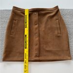 Free Planet Cognac Brown Faux Suede Snap Front Detail Stretch Mini Skirt Photo 5
