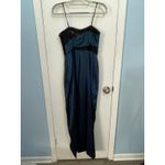 Aidan Mattox  Cocktail Dress Size 4 Teal Satin Black Sequin Sash Prom Holidays Photo 4