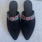 Johnny Was NWT Suede Black Embroidered Slip On Mules Size 6 Photo 1