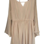 Paper Crane Womens Flare Sleeve Dress Tunic Sheer Mini Cutout Beige Size XL Photo 0