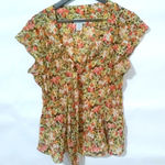 Bethany L All Over Floral Orange Feminine Top Size L Photo 0