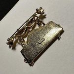 Signed AJC Merry Christmas Pin Brooch Gold Tone Dangling Plaque Photo 5