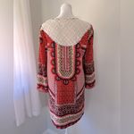 Fig and Flower Multicolored Retro Print 3/4 Bell Sleeve Shift Mini Dress Orange Photo 5