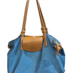 Mystique Boutique Blue Satchel Bag With Brown Leather Accents Shoulder Handbag Purse Photo 0