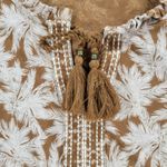 J.Jill Bellissima Womens Blouse PXL Brown Pink Palm Tasseled Split Neck NEW Photo 7