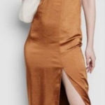 Wild Fable Brown Satin Slip Dress MIDI Adjustable Strap Side Slit Dress M Photo 0