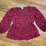 Maurice's  Top Womens 1X Burgundy Lace Peplum Blouse Long‎ Sleeve V-Neck Romantic Photo 0