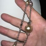 Silver Tone Faux Lavender and Cream Pearl Station Necklace Photo 5