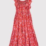 Free People  Women Dress Red Bonita Printed Midi Flutter Square Neck Boho Size XS Photo 2